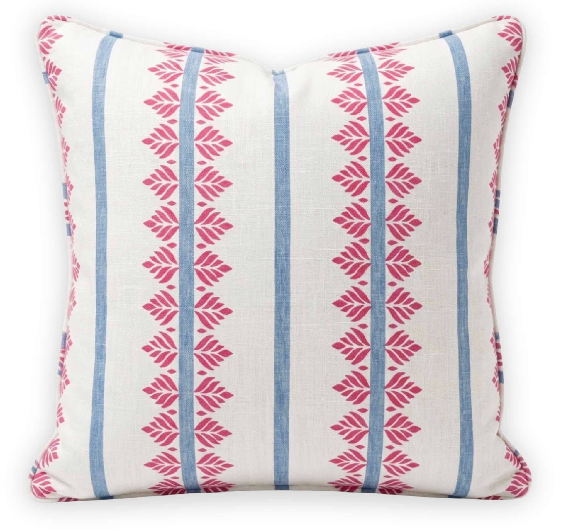 Fern Stripe pillow cover in red and blue Thibaut linen, front view