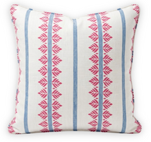 Fern Stripe pillow cover in red and blue Thibaut linen, front view