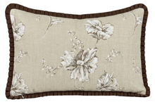 Sepia Garden floral lumbar pillow cover in beige with pleated flange, 12x22