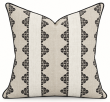 Dhara stripe linen pillow cover in black with black cording, 22x22