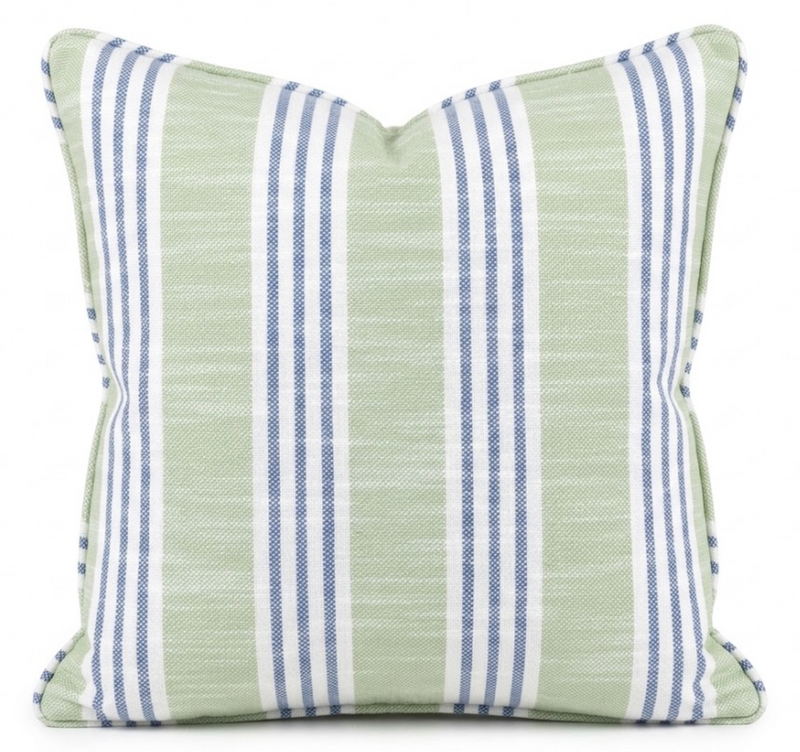 Thibaut Southport Stripe pillow cover in apple green and blue