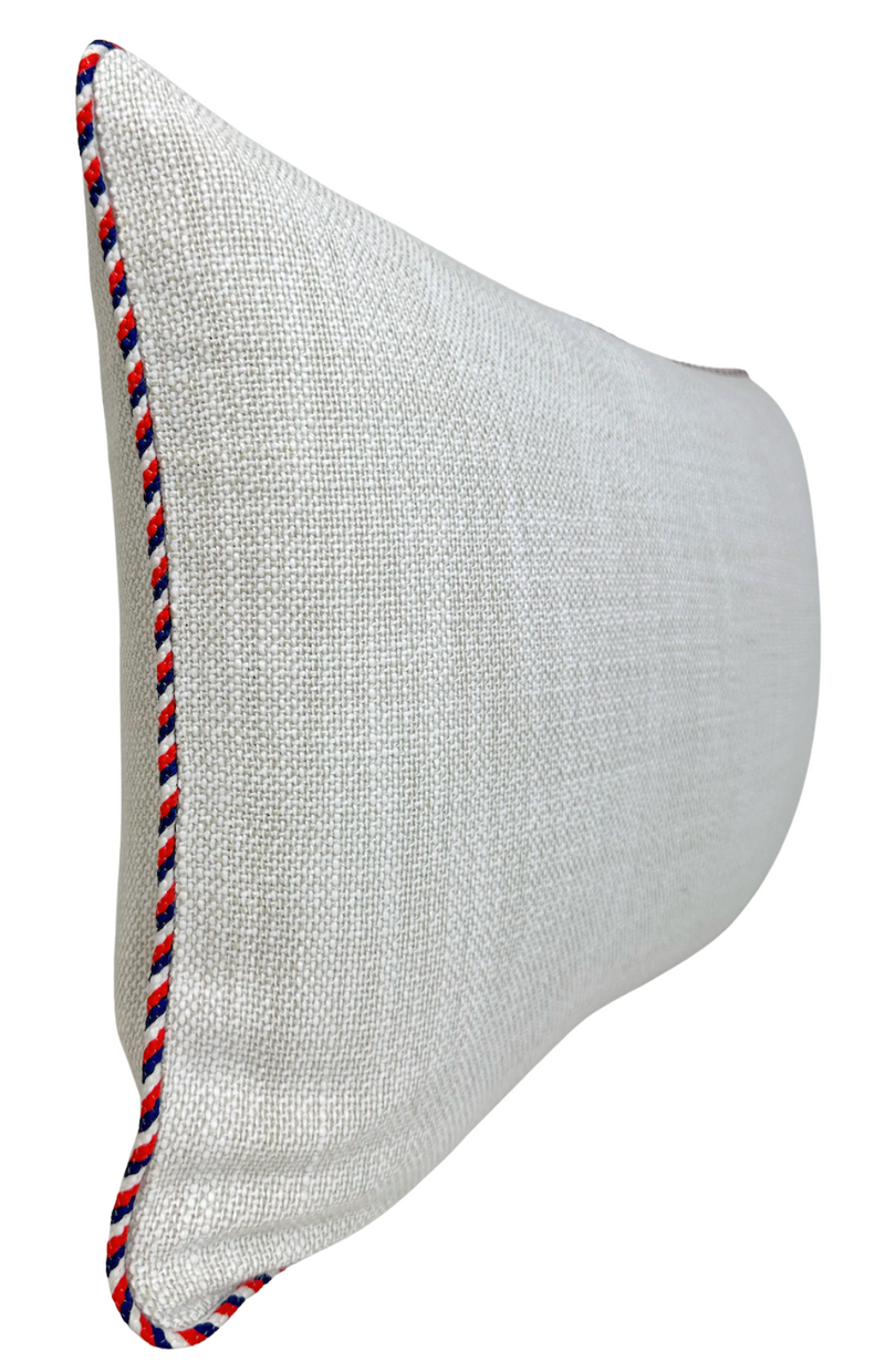 Montauk natural woven pillow cover trim detail