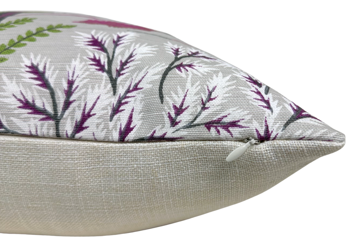Daintree fuchsia floral pillow styled