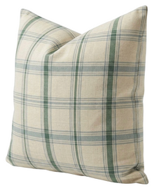 Heritage Plaid Pillow Cover in Sage Natural styled in a living room