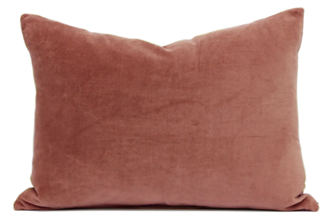 Rosewood Velvet Pillow Cover, coral terracotta cotton velvet, front view