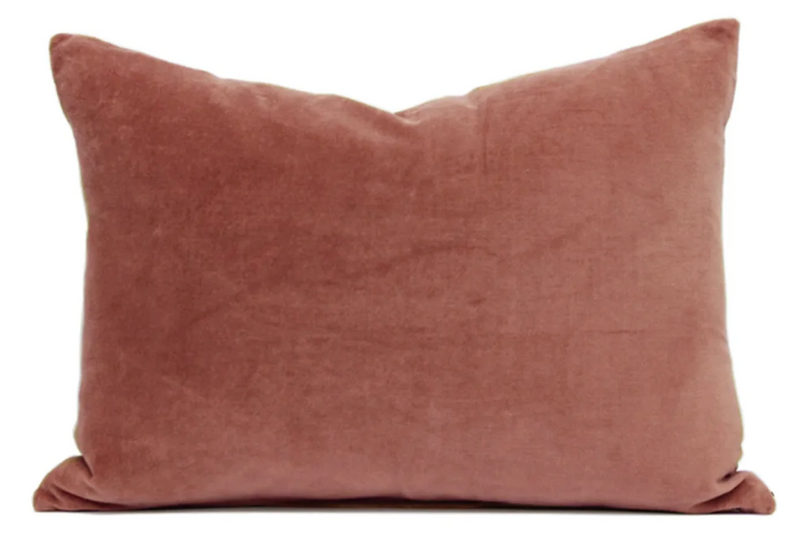 Rosewood Velvet Pillow Cover, coral terracotta cotton velvet, front view