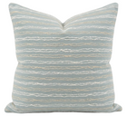 Wave Length Outdoor Pillow Cover in Sky Blue, embroidered cream stripes, front view