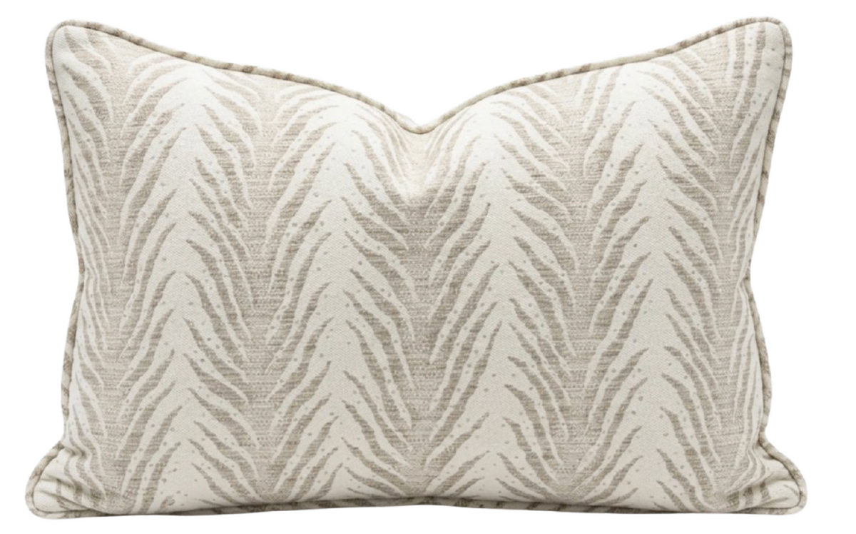 Creeping Fern Woven Pillow Cover in Dune, angled view with cording