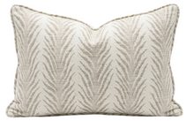 Creeping Fern Woven Pillow Cover in Dune, angled view with cording