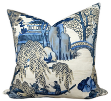 Asian Scenic Pillow Cover in Navy