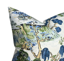 Asian Scenic Pillow Cover in Blue and Green