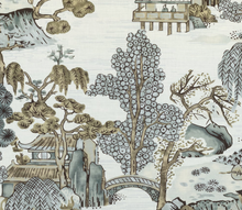Asian Scenic Pillow Cover in Grey