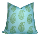 Kashmir Paisley Floral Pillow Cover in Green and Blue, Indoor/Outdoor Pillows, Peter Dunham Textiles