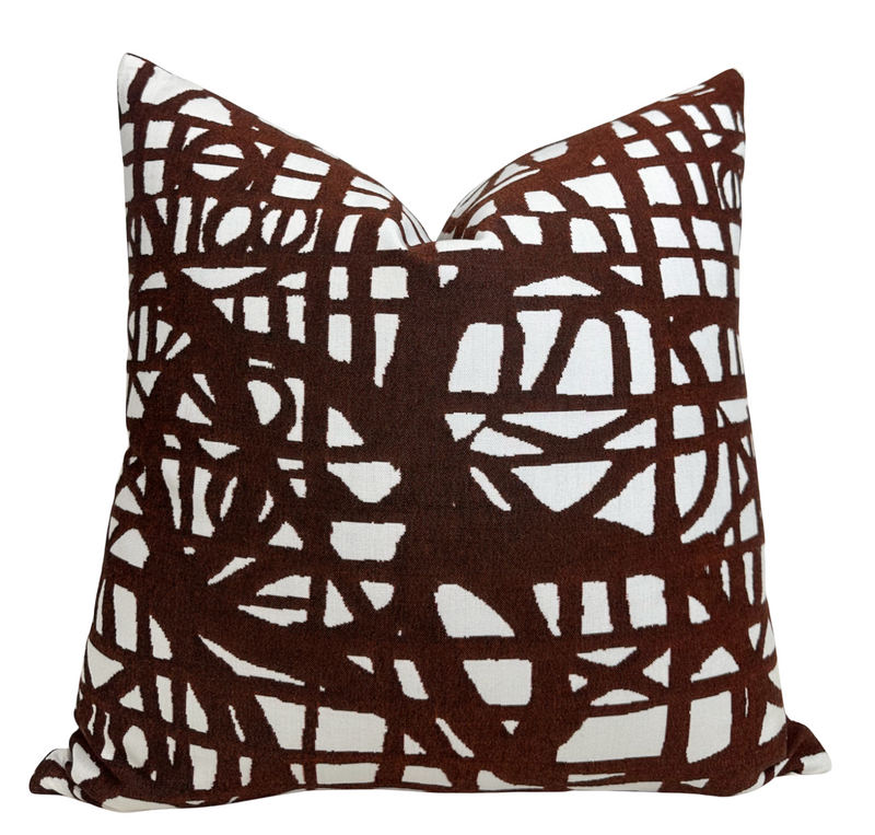 Ready to Ship, 22x22 Ecriture Pillow Cover in Rust, Holly Hunt Textiles