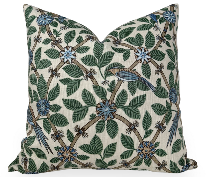 Bamboo Bird Pillow Cover in Aqua Blue