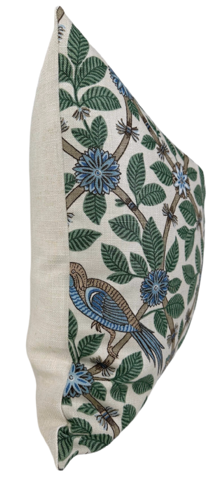 Bamboo Bird Pillow Cover in Aqua Blue