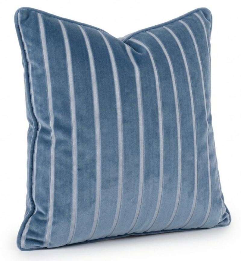 Regent Stripe Velvet Pillow Cover in Sky