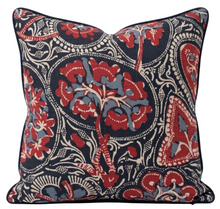Cochin Floral Pillow Cover in Indigo/Red, Thibaut Pillows