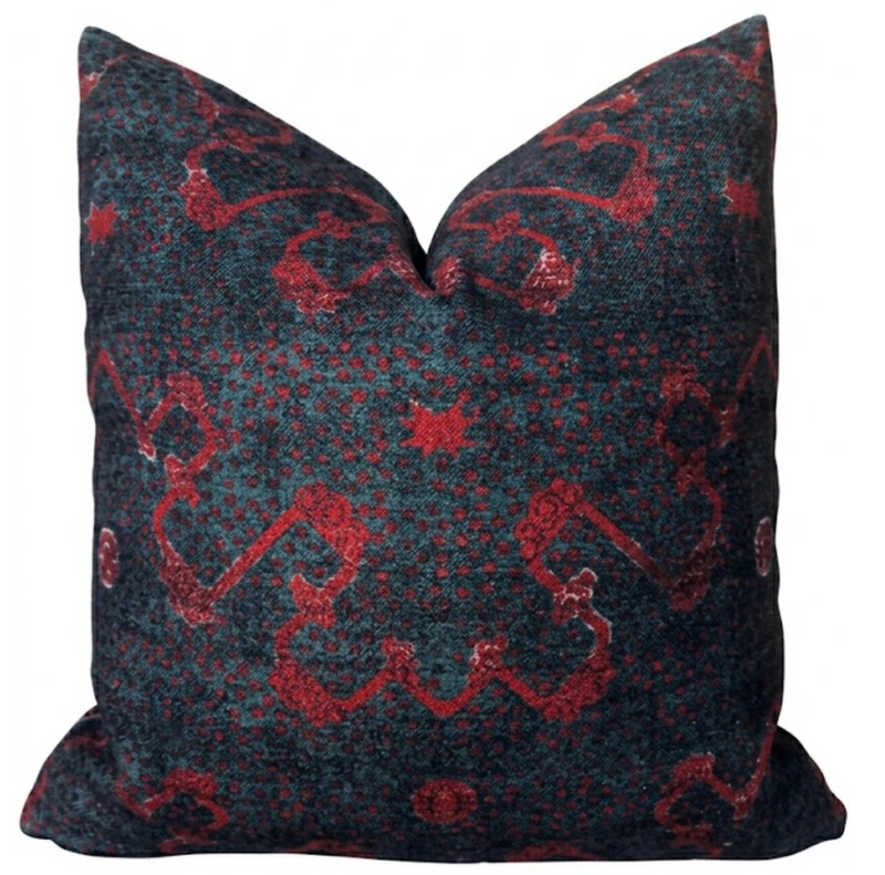 Chloe Pillow Cover in Navy and Red