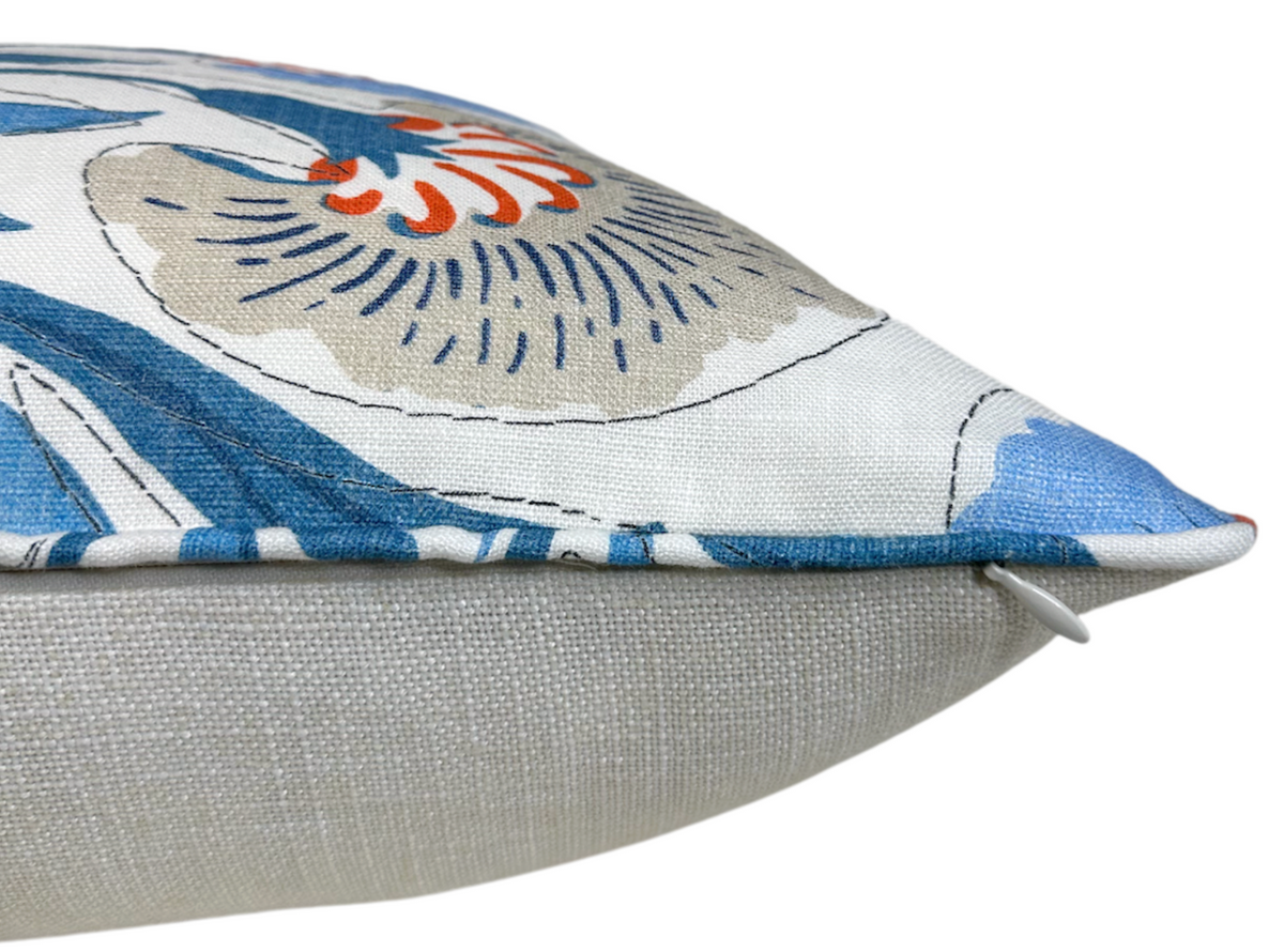 Ready to Ship, 18x18 Tybee Pillow Cover in Coral and Blue With Self Welt