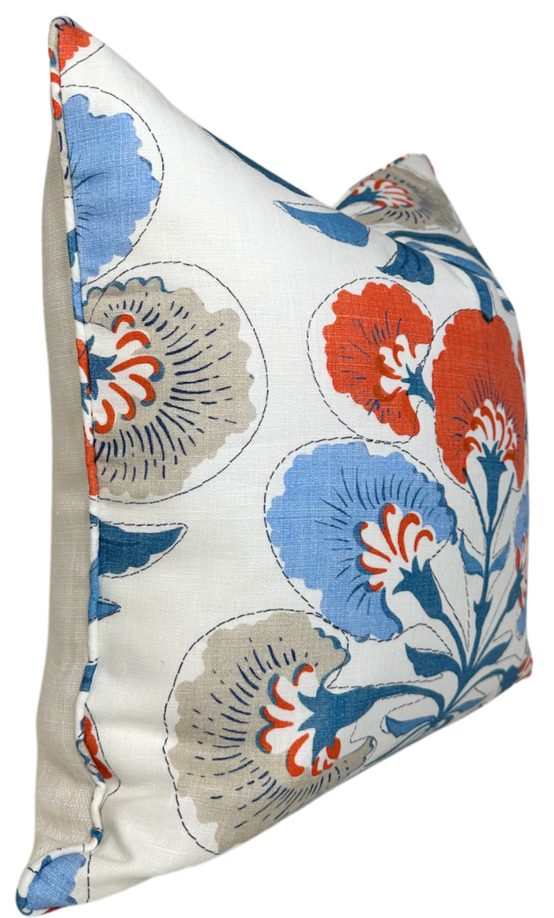 Ready to Ship, 18x18 Tybee Pillow Cover in Coral and Blue With Self Welt