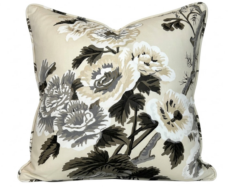 Ready to Ship, 20x20 Pyne Hollyhock Pillow Cover in Charcoal