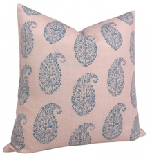 Ready to Ship, 22x22, Kashmir Paisley Pillow Cover in Pink and Blue, Peter Dunham Designer Fabrics