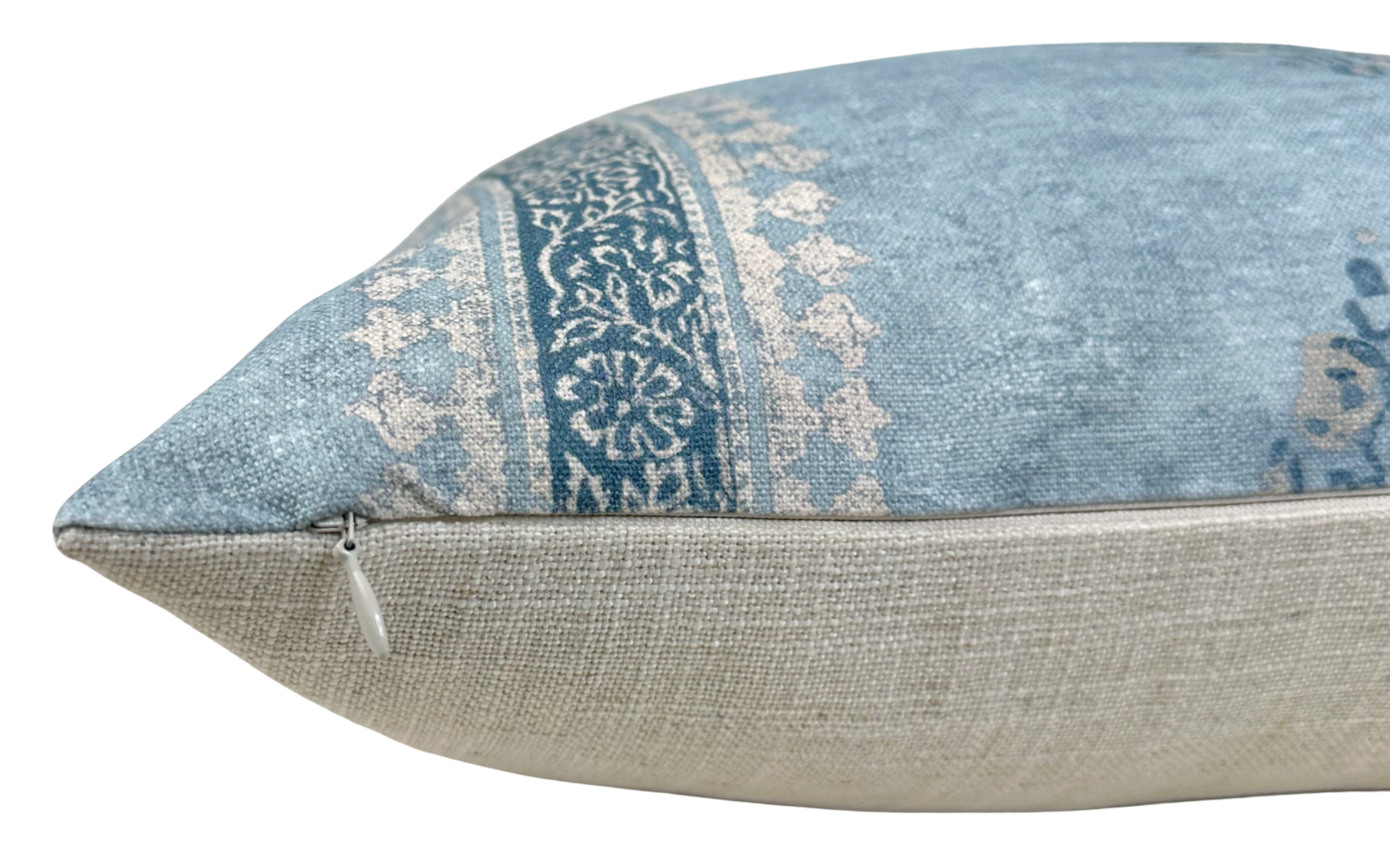 Chappana slate blue pillow cover, angled view