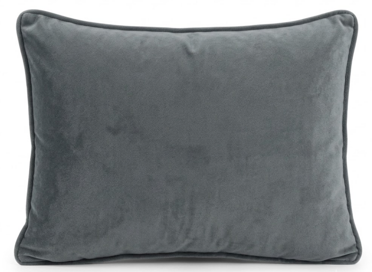 Empress Velvet Pillow Cover in Pewter by Schumacher, dark grey velvet, front view