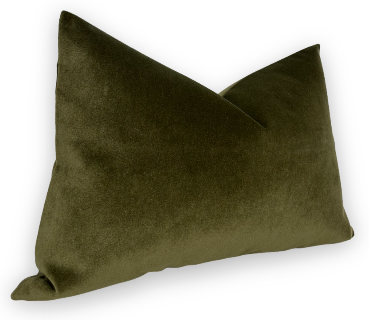Olive green velvet pillow cover, texture close-up