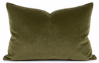 Olive green velvet pillow cover, front view
