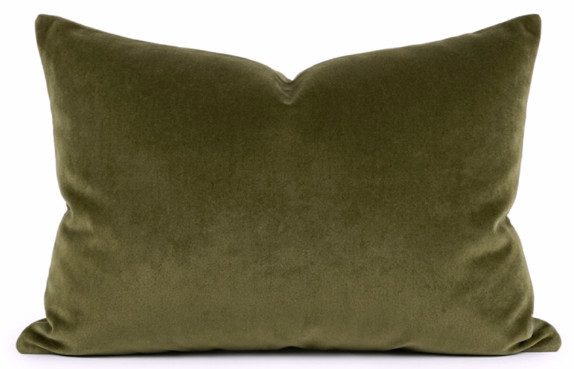 Olive green velvet pillow cover, front view