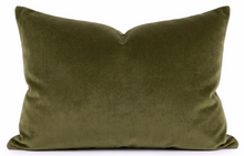 Olive green velvet pillow cover, front view
