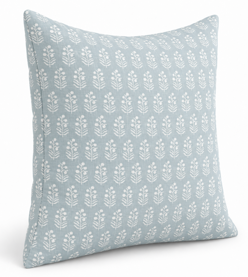 Chloe spa blue linen pillow cover detail
