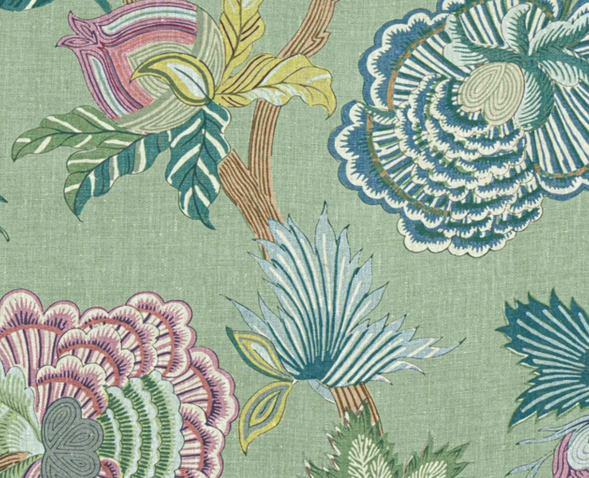 Indienne Jacobean Pillow Cover in Green, Thibaut Pillows