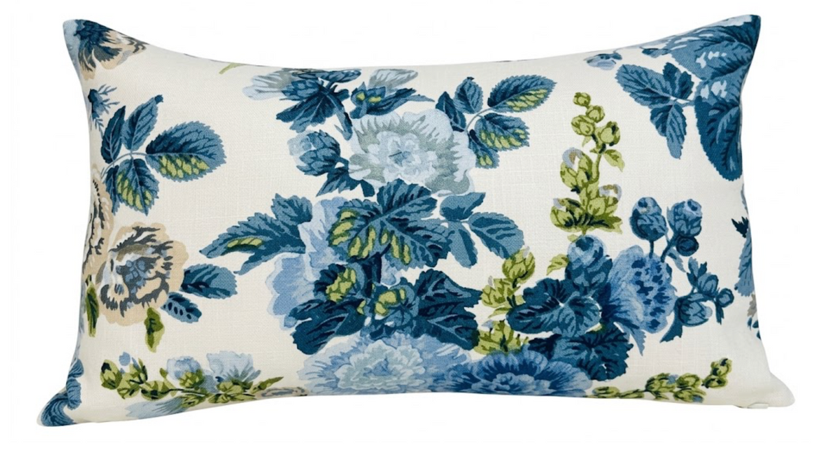 Hidcote floral lumbar pillow cover in blue, 12x20