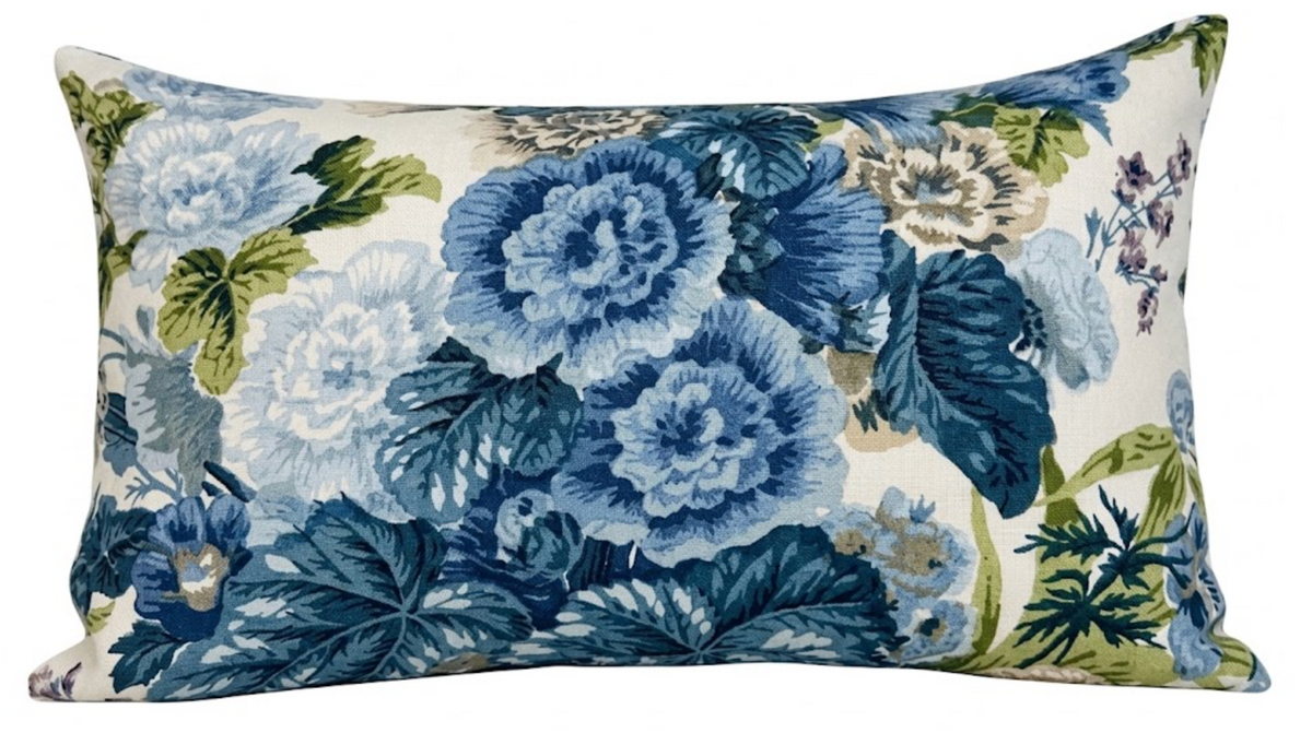 Hidcote blue floral lumbar pillow cover detail