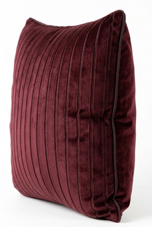 Regent burgundy stripe velvet pillow cover detail