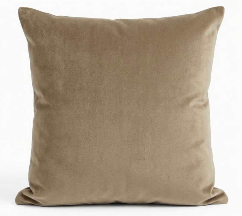 Solid Velvet Pillow Cover in Khaki, front view