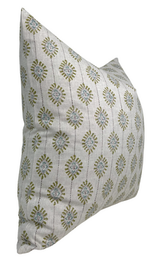 Bombay moss green linen pillow cover detail