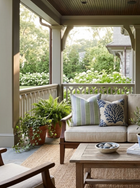 Southport Stripe indoor outdoor pillow styled