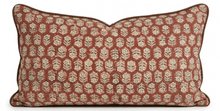 Tulsi Floral Pillow Cover in Saffron, close-up of block printed floral