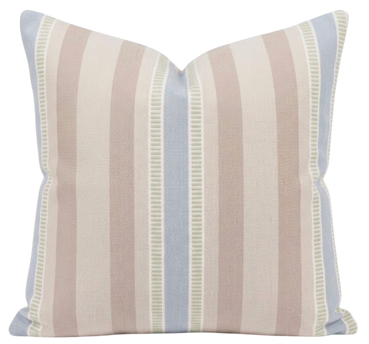 Dearden Striped Pillow Cover in Beige and Blue by Thibaut, soft painterly stripes, front view