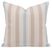 Dearden Striped Pillow Cover in Beige and Blue by Thibaut, soft painterly stripes, front view
