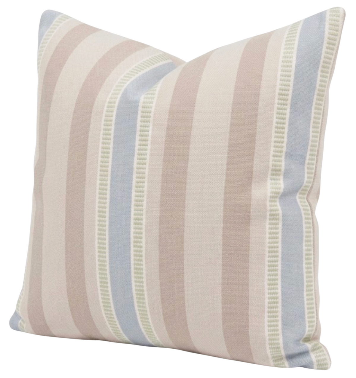 Dearden Striped Pillow Cover in Beige and Blue, printed cotton stripe detail