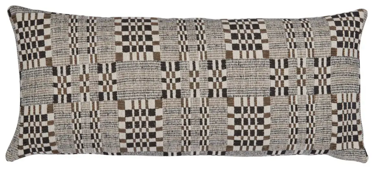 Brimfield Woven Pillow Cover in Cinder, close-up of woven check texture