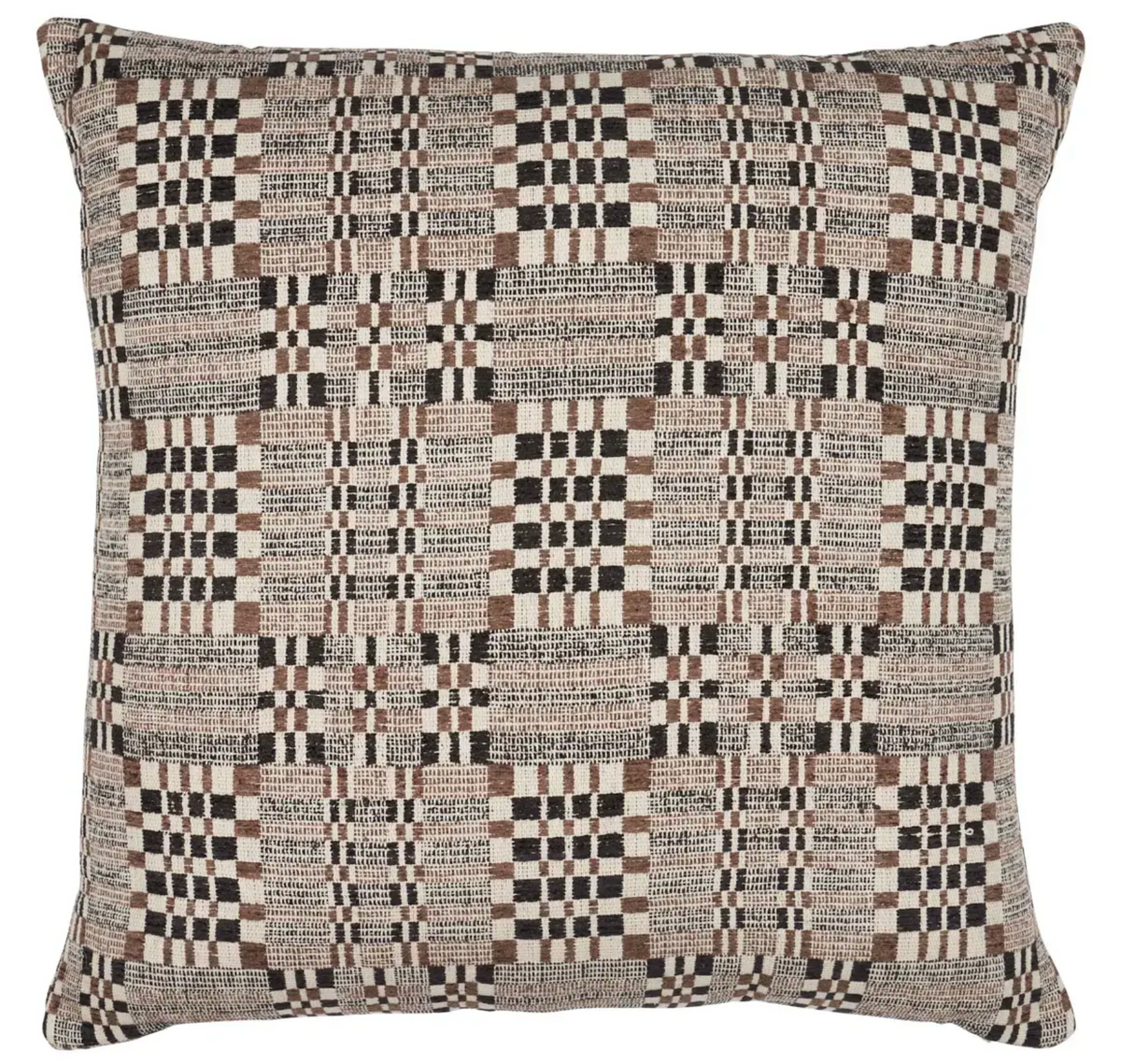 Brimfield Woven Pillow Cover in Cinder by Schumacher, brown and charcoal check, front view