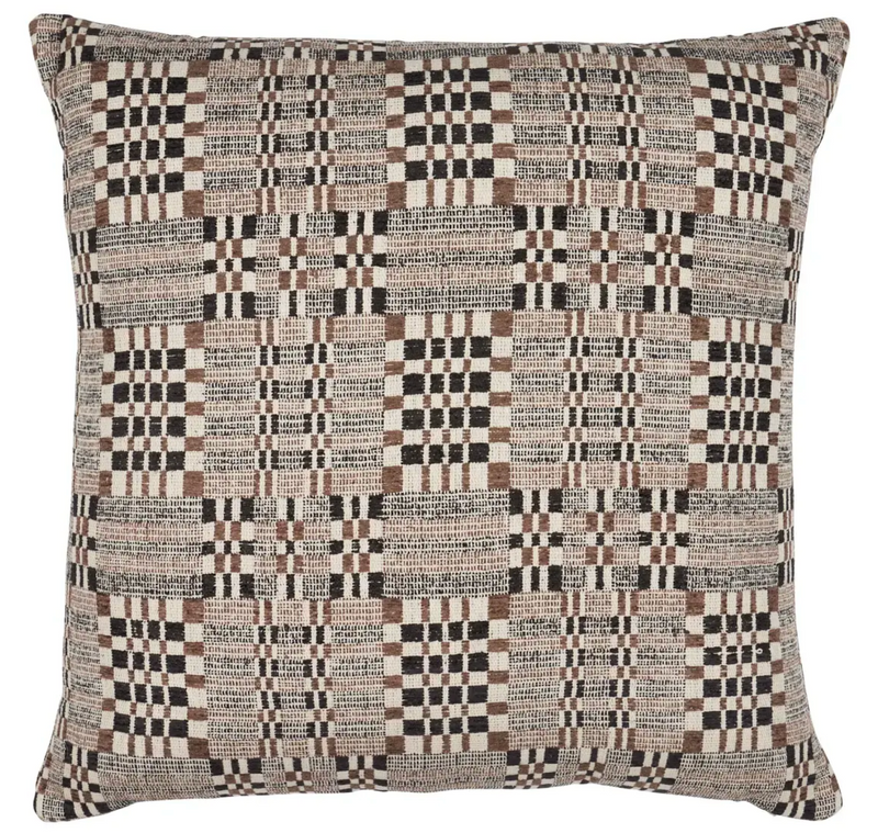 Brimfield Woven Pillow Cover in Cinder by Schumacher, brown and charcoal check, front view