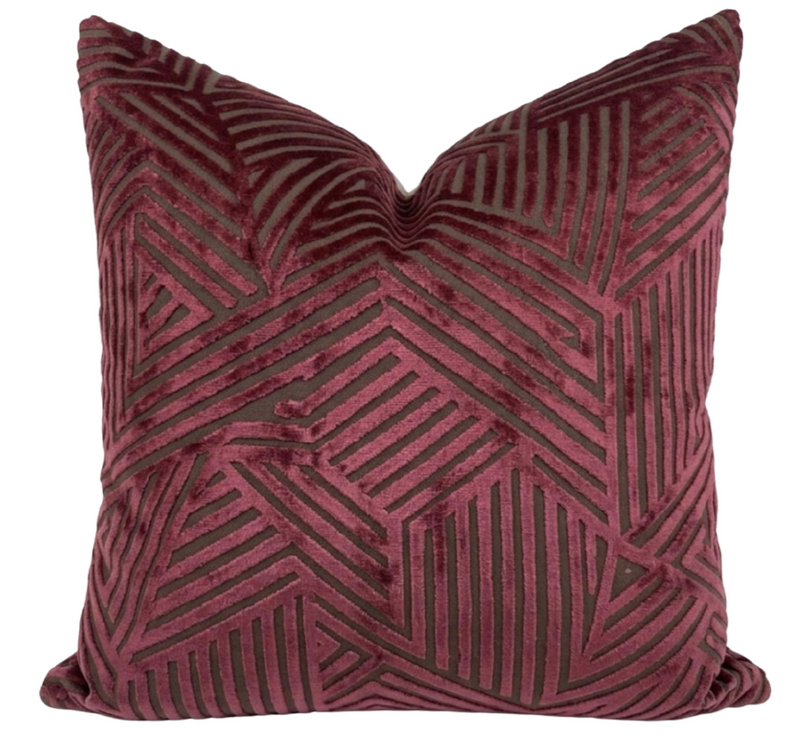 Maze Velvet Pillow Cover in Merlot, front view