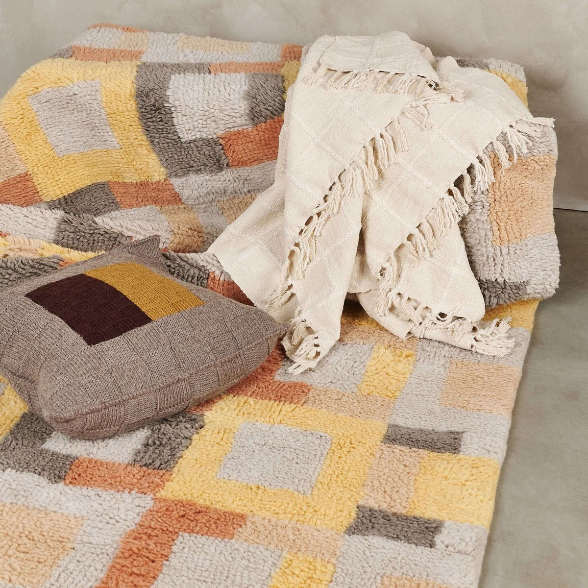 Sea Shell white textured checks handloom cotton throw – One Affirmation
